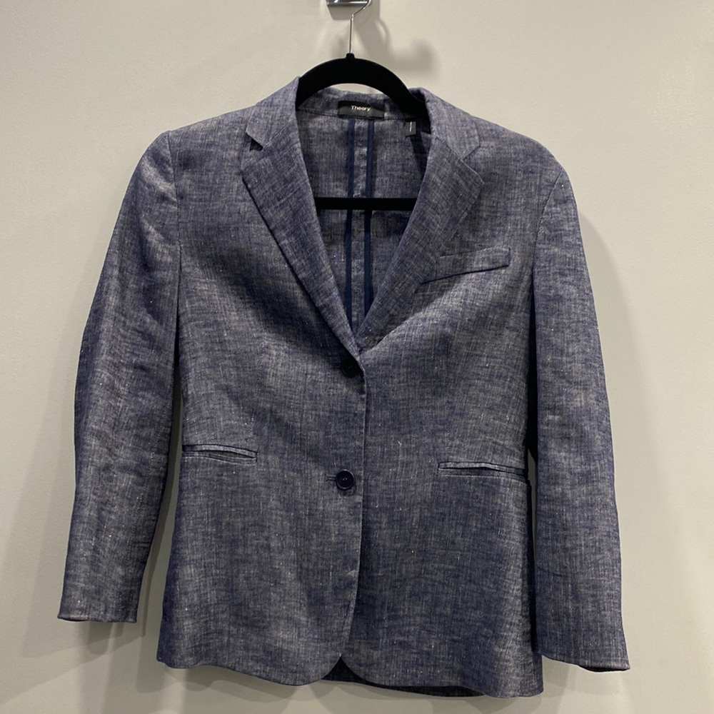 Theory linen blazer, blue denim color, size 0